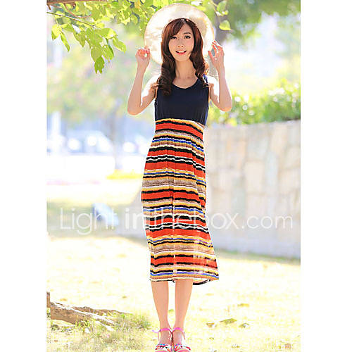 E Shop 2014 Summer Bohemia Orange Stripes Beach Dress