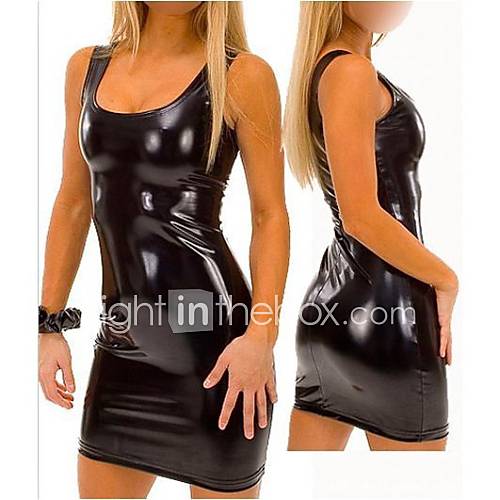 Womens Sexy Patent Leather Bodycon Mini Dress