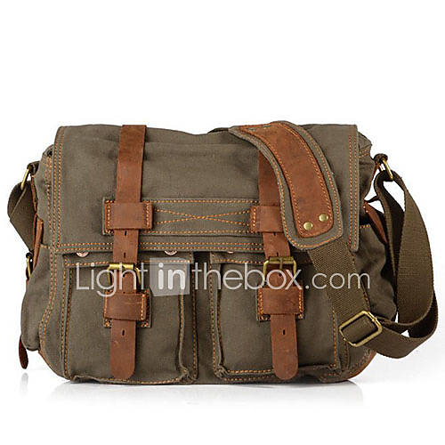 MUCHUANMens Vintage Canvas Leather School Military Shoulder Bag Messenger Bag(Screen Color)