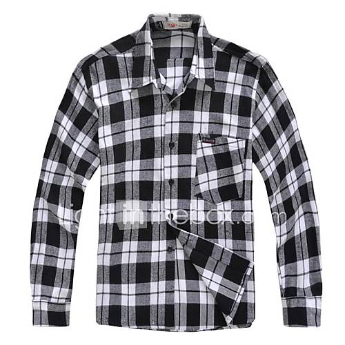 Mens Handsome Lattice Long Sleeve Cotton and Lycra Shirt