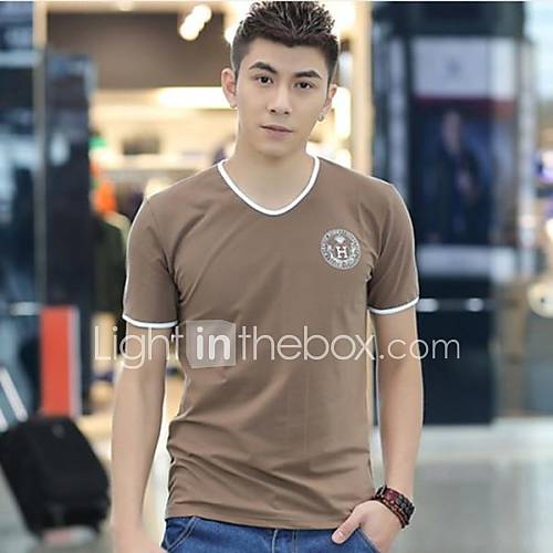 Mens Summer V Neck Casual Short Sleeve Cotton T shirt(Acc Not Included)