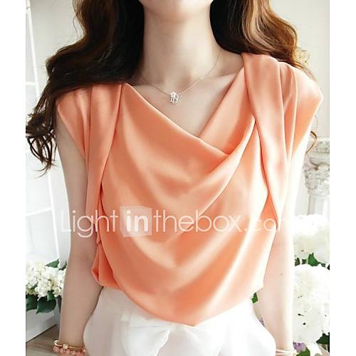 Womens Sweet Orange Irregular Pleated Chiffon Blouse/Shirt