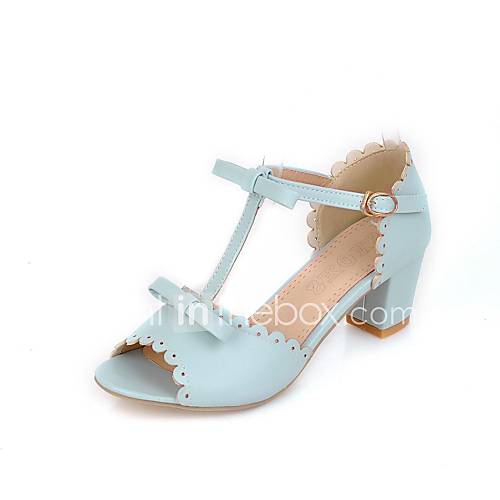 Faux Leather Womens Chunky Heel Peep Toe Sandals with Bowknot Shoes(More Colors)