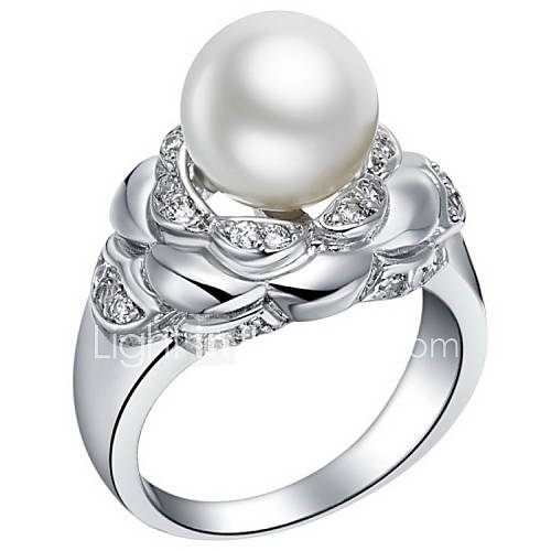 Luxuriant Sliver With Ivory Pearl Womens Ring(1 Pc)