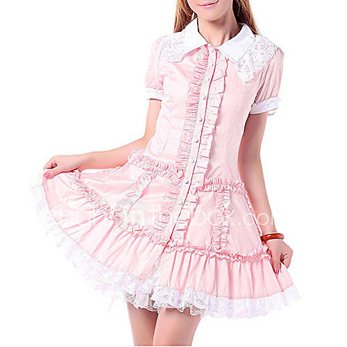 Elegant Princess Style Short Sleeve Pink Cotton Sweet Lolita Cosplay Dress