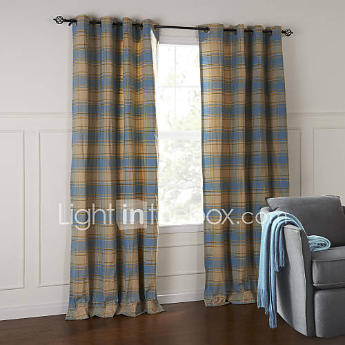 (One Pair) Classic Country Blue Striola Plaid Eco friendly Curtain