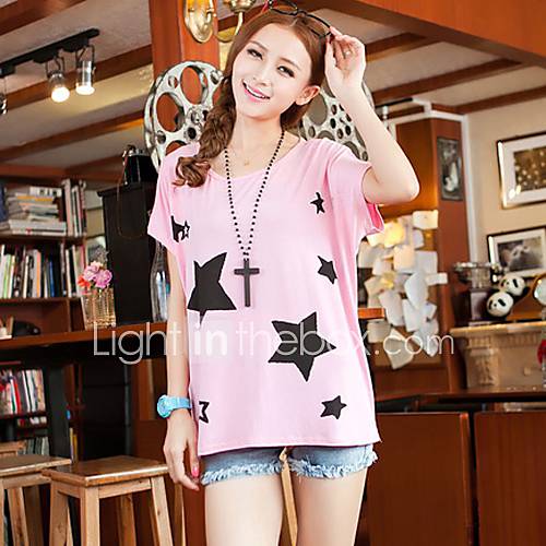 Liuliu Womens Sweet Round Neck Star Pattern Casual Cotton T Shirt