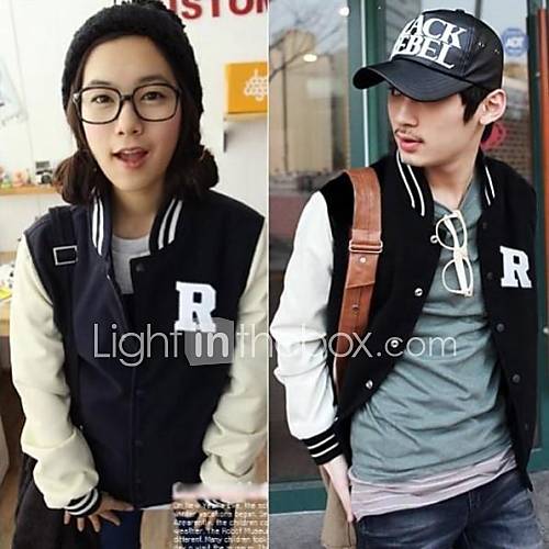 Mens Black Casual R Letter Baseball Jacket