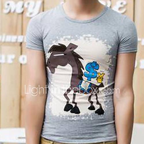 Mens Round Neck Horse Print Short Sleeve T shirt