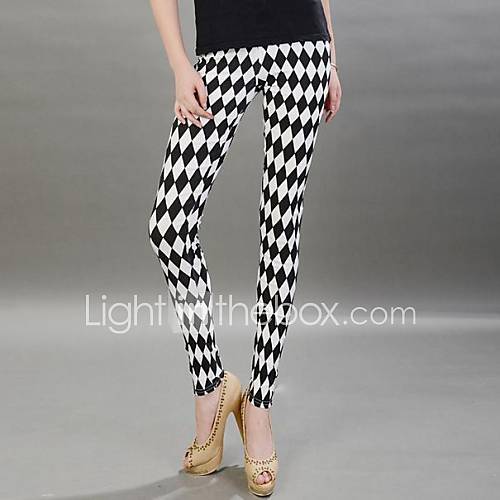 Black and White Diamond Check Retro Leggings Spandex