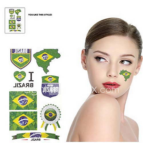 2PCS Badge Pattern Brazil World Cup Waterproof Tattoo Body Temporary Glitter Stickers