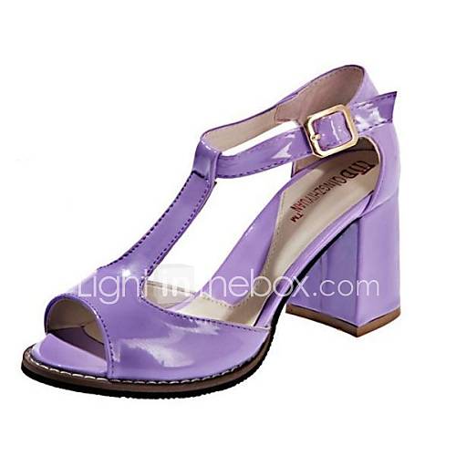 Patent Leather Womens Chunky Heel T Strap Sandals Shoes (More Colors)