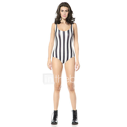 Nadanbao Womens Black White Stripe Print Swimsuit