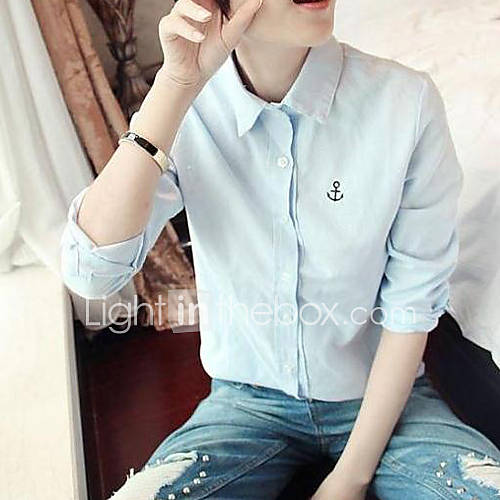 BeiYan Womens Simple Solid Color Long Sleeve Shirt(Light Blue)