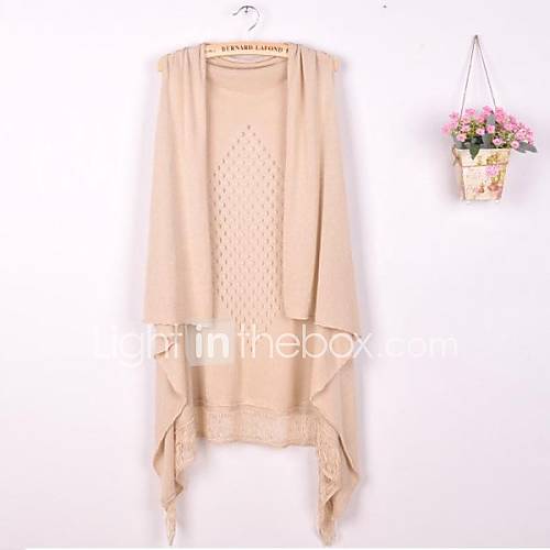 Womens Hollow Back Sleeveless Knitted Cappa Long Cardigan