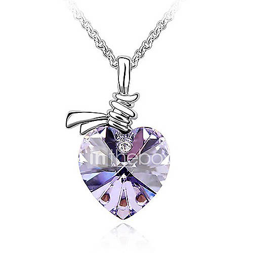 Xingzi Womens Charming Lilac Heart Made With Swarovski Elements Crystal Dangling Necklace