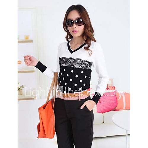 JFS Korea Sytle Womens Dots Floria Lace Long Sleeve Shirt