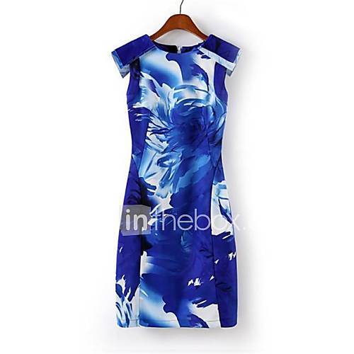 Womens Spring Summer Sleeveless Blue Print Dresses