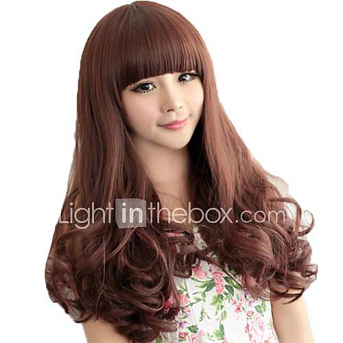 Woman Full Bang Synthetic Long Wavy Wigs 4 Colors Available