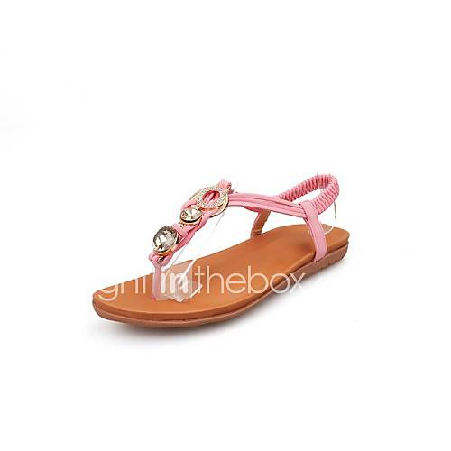 Leatherette Womens Flat Heel Flip Flops Sandals With Rhinestone Shoes (More Colors)