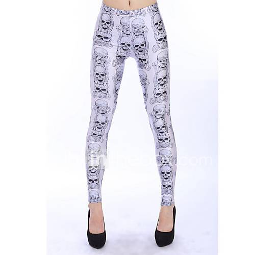 Elonbo White Skulls Style Digital Painting Tight Women Leggings