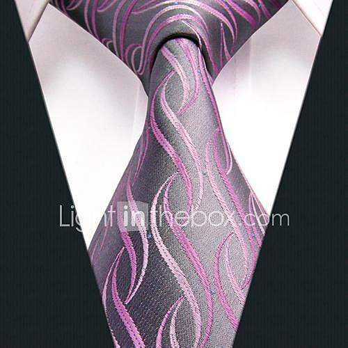 Mens Casual Ripple Gray Silk Necktie