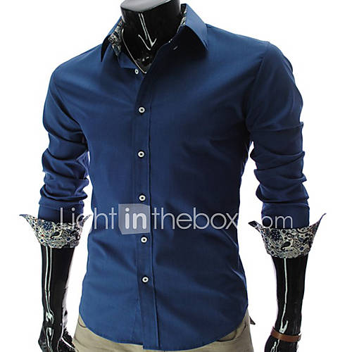 HKWB Casual Slim Long Sleeve Shirt(Navy Blue)5016 P