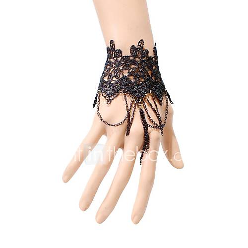 Elonbo Black Lace Gothic Lolita Bracelet With Ring