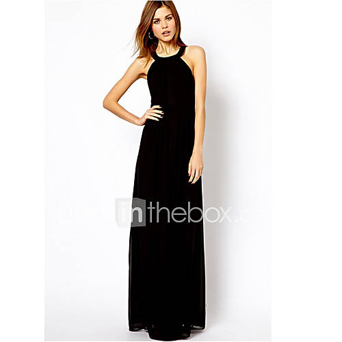 YIGOUXIANG Womens Sexy Backless Back Cross Strap Chiffon Long Dress (Black)