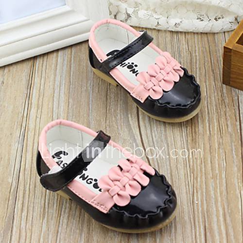 Childrens Bow Black Leather Ballet Flats
