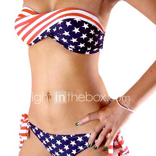 AIYITE Womens American Flag Lacing Stripe Bikini(Screen Color)