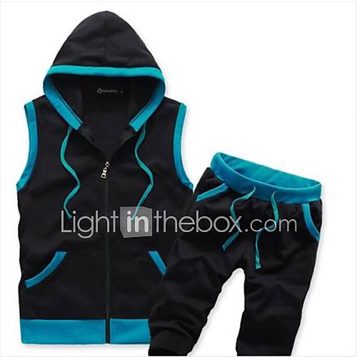 Mens Summer Fashion Casual Sleeveless Hoodie Suits