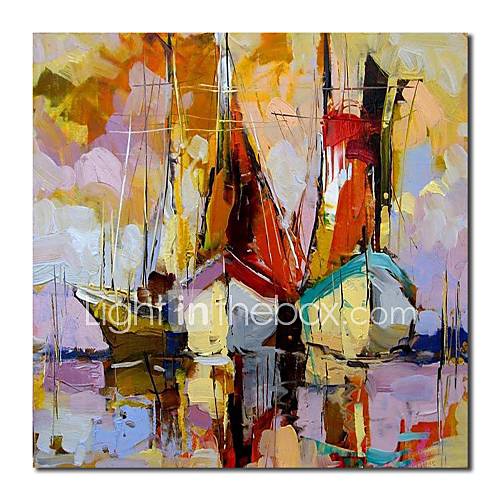 Hand Painted Oil Painting Landscape Thicked Painted Sailing Boat with Stretched Frame