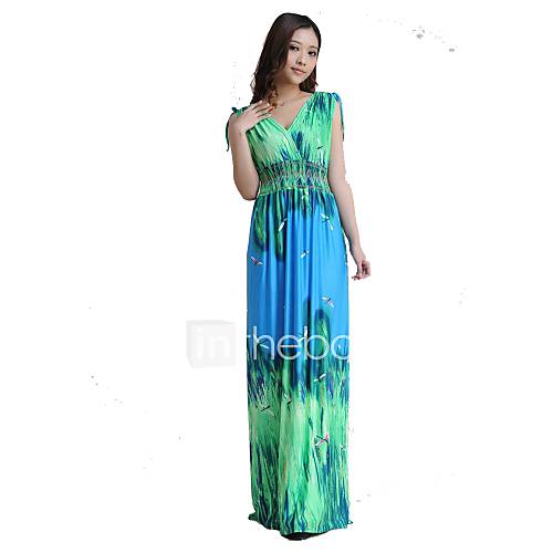 Womens Maxi Bohemian Plus Size Ice Silk Dress