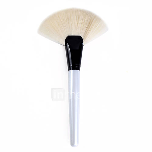 White Nylon Hair Fan Brush With Pearl White Long Handle