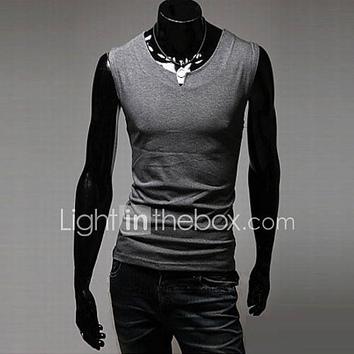 ZHELIN Mens Round Neck Sleeveless Solid Color Gray 100% Cotton T Shirt