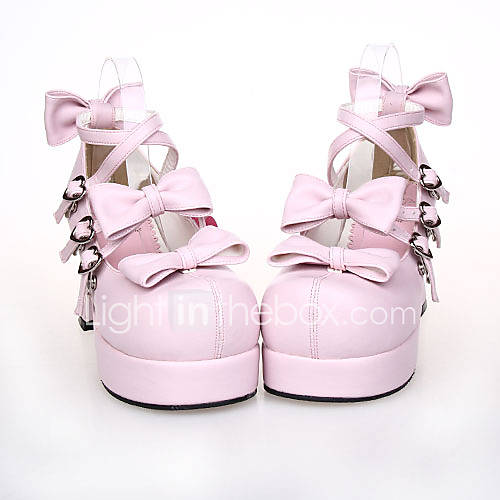 Handmade Pink PU Leather 7.5cm High Heel Punk Lolita Shoes