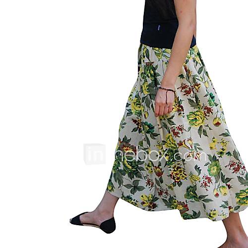 Womens Long Maxi Floral Printed Folk Elastic Skirts