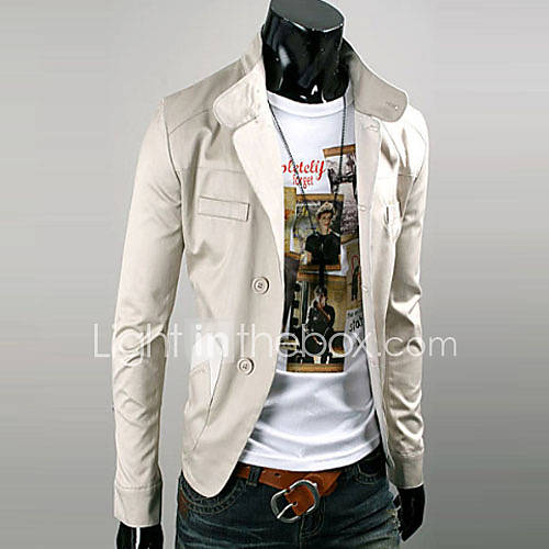 Uyuk Mens Profession Beige Tailor Collar Buckle Long Sleeve Coat