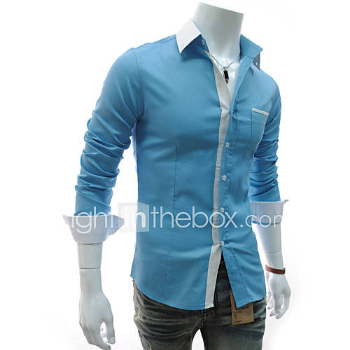 Cocollei stitching color long sleeve casual shirt (sky blue)