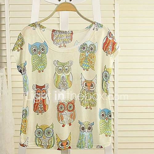 Womens Fashion Loose Round Collar Printing Short Sleeve Bat T Shirt