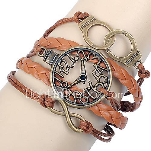 Shining Infinity Style Vintage Watch Pattern Handmade Leather Bracelet (Screen Color)