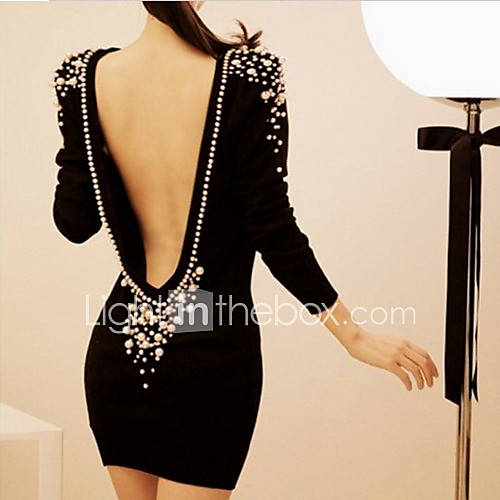 Womens Sexy Pearl Backless Dress