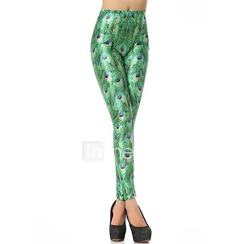 Elonbo Peacock Feather Style Digital Painting Tight Women Leggings