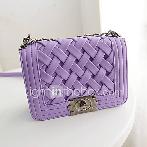 Daidai Womens Weave Candy Color Lavender Shoulder Bag