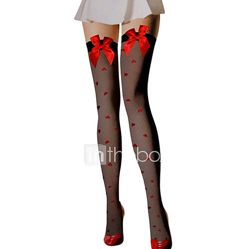 Womens Bows Heart Pattern Stretchy Stockings