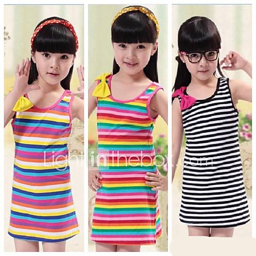 Girls Round Collar Stripe Dress