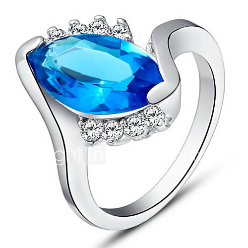 Fashionable Sliver With Cubic Zirconia Oval Womens Ring(Blue,Red,Purple)(1 Pc)