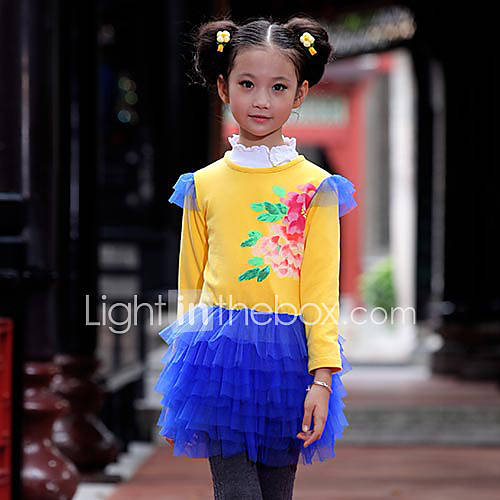 WXH ChildrenS Sunrise On Fu Type Printing Dress(Yellow)