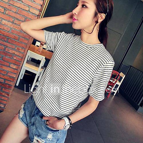 Womens Summer Sanding Cotton Stripes Short Sleeve T Shirt